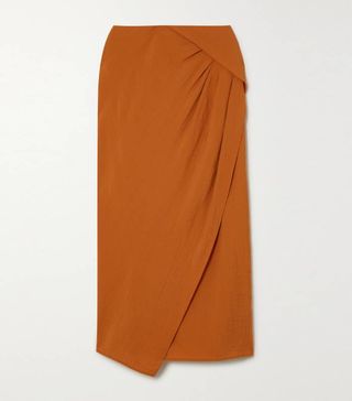 Vince + Wrap-Effect Crinkled-Twill Midi Skirt