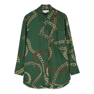 Victoria Beckham + Green Chain-Print Silk-Twill Shirt