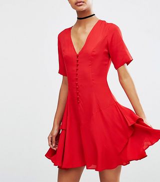 ASOS + Tea Dress With Rouleau Buttons and Layered Skirt