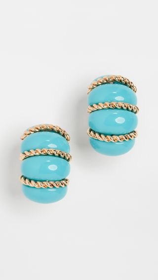Kenneth Jay Lane + Turquoise Resin Gold Wire Wrapped Shrimp Earrings