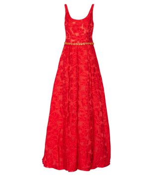 Marchesa Notte + Crystal-Embellished Brocade Gown