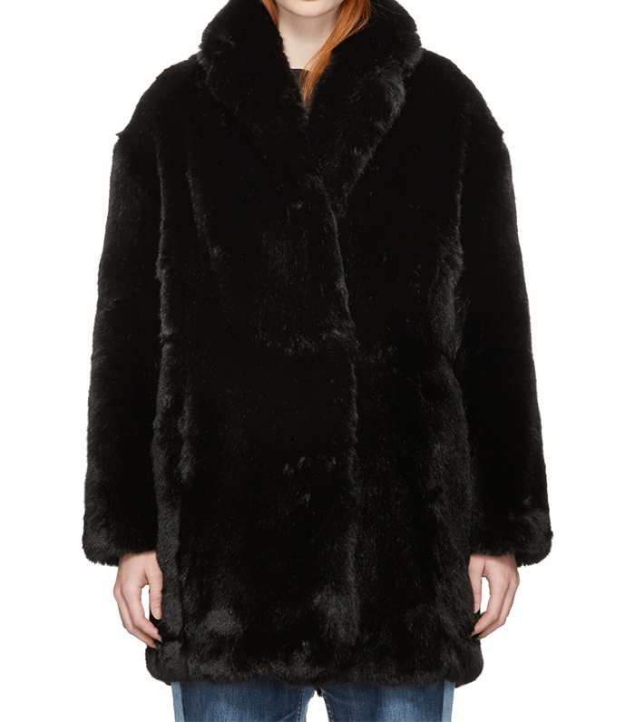 McQ Alexander Mcqueen + Black Faux-Fur Coat