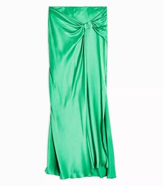 Topshop Boutique + Green Silk Knot Bias Skirt