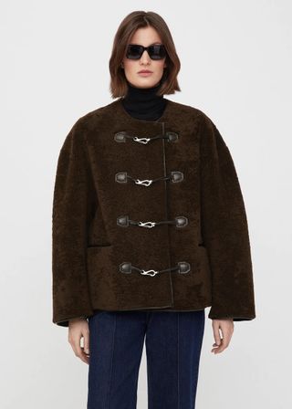 Toteme + Teddy Shearling Clasp Jacket Saddle Brown