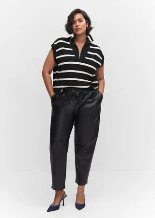 Mango + Leather-Effect Elastic Waist Trousers