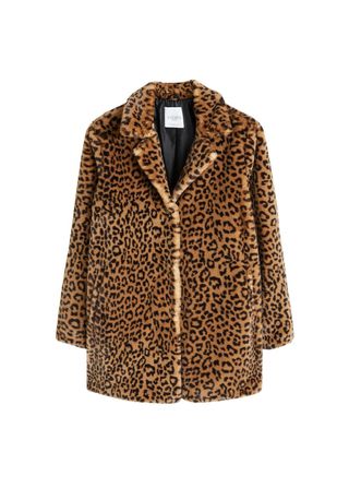 Violeta by Mango + Animal Print Faux Fur Coat