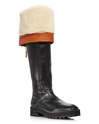 Stuart Weitzman + Renata Leather & Shearling Cuff Over-the-Knee Boots