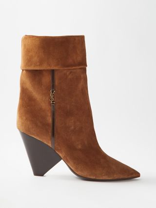 Saint Laurent + Niki 85 Cone-Heel Suede Boots