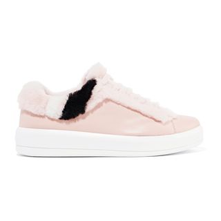 Prada + Shearling-Trimmed Leather Sneakers