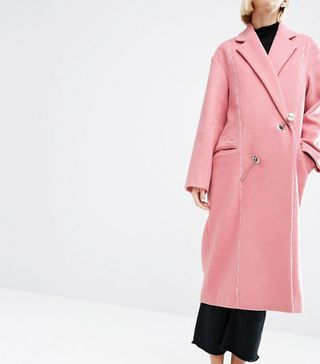 ASOS White + Wool Mix Overcoat With Pearl Fastening