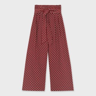 Miss Selfridge + Red Spotted Linen Paperbag Wide-Leg Trousers