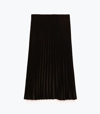 Zara + Pleated Velvet Skirt
