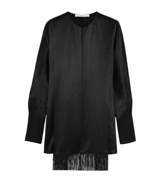Givenchy + Fringed Top in Black Silk-Satin