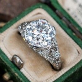 Vintage + Transitional Cut Diamond Art Deco Engagement Ring