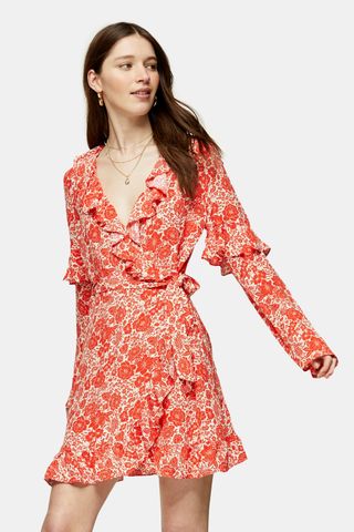 Topshop + Red Ruffle Wrap Dress