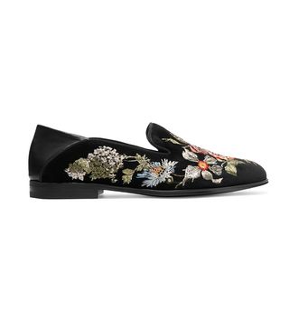 Alexander McQueen + Leather-Trimmed Embroidered Velvet Loafers