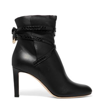 Jimmy Choo + Dalal Elaphe-Trimmed Leather Ankle Boots