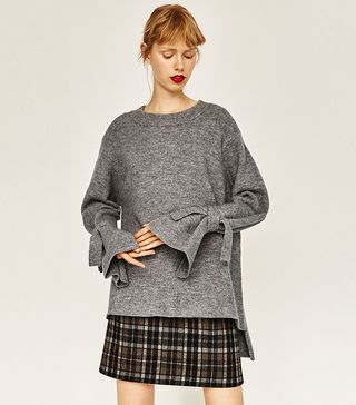 Zara + Sweater With Tie Sleeves