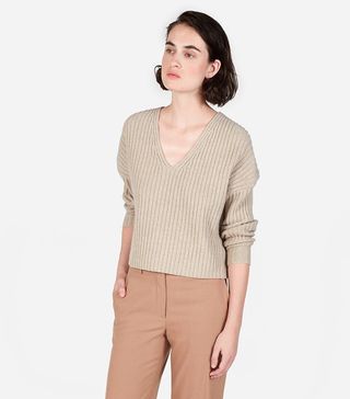 Everlane + The Ribbed Wool-Cashmere Crop V-Neck