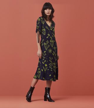 Finery + Barbel Ruched Sleeve Tea Dress in Floral Squiggle Print