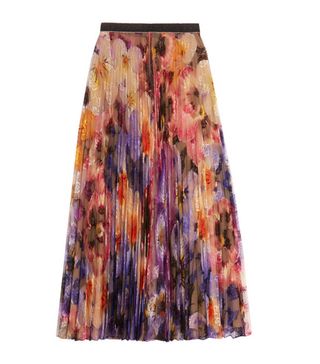 Christopher Kane + Pleated Printed Lace Midi Skirt
