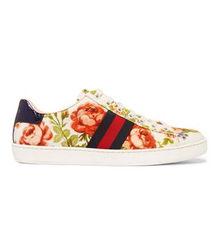 Gucci + New Ace Floral-Print Canvas Sneakers