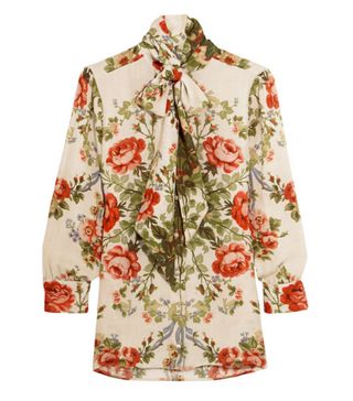 Gucci + Pussy-Bow Floral-Print Silk Blouse