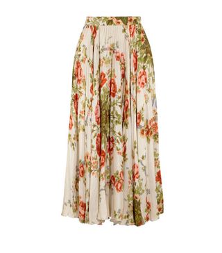 Gucci + Pleated Floral-Print Silk Midi Skirt