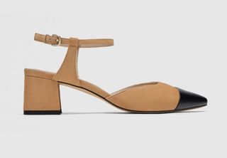 Zara + Combined Mid-Heel Leather Slingback Shoes