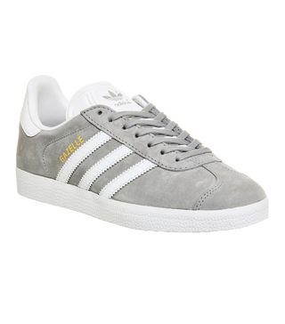 Adidas + Gazelles in Mid Grey White