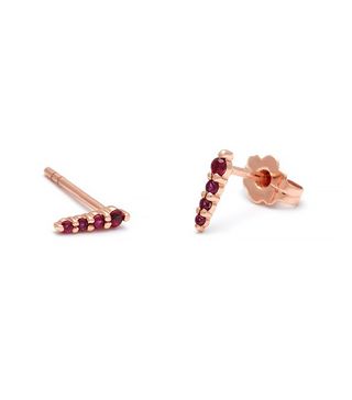 Anna Sheffield + Pavé Pointe Stud Earrings in Rose Gold & Ruby