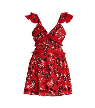 Self-Portrait + Open-Shoulder Floral-Print Crepe de Chine Dress