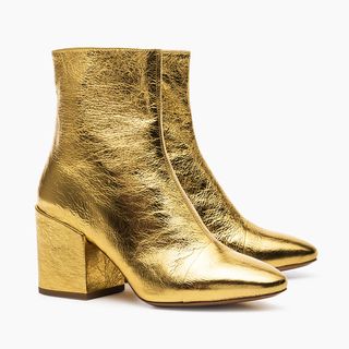 Dries Van Noten + 70 Gold Leather High Heel Ankle Boots