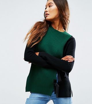 ASOS + Sweater With Split Front and Tie Detail