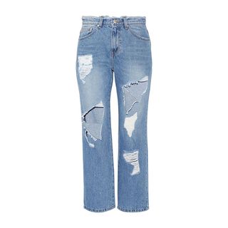 SJYP Steve J & Yoni P + Cropped Distressed High Rise Straight Jeans