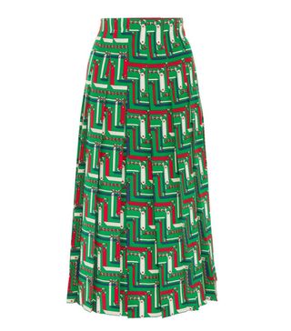 Gucci + Pleated Printed Silk Crepe de Chine Skirt