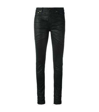 Saint Laurent + Skinny Fit Coated Jeans
