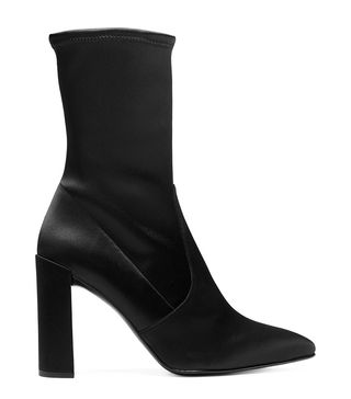 Stuart Weitzman + The Clinger Booties in Stretch Satin Black