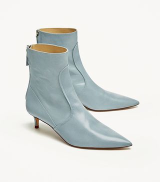 Zara + Mid-Heel Leather Ankle Boots