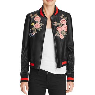 Bagatelle + Faux Leather Floral Bomber Jacket