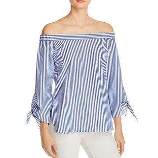 Bardot + Off-the-Shoulder Stripe Shirt