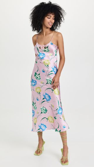 Rodarte + Pink Floral Printed Silk Slip Dress