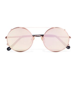 Sunday Somewhere + Valentine Round-Frame Rose Gold-Tone Mirrored Sunglasses