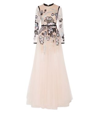 Elie Saab + Metallic Embroidered Lace and Tulle Gown