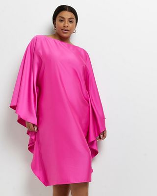 River Island + Curve Pink Satin Smock Dress