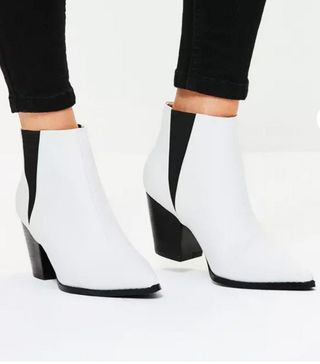Missguided + White Faux Leather Western Pointed Ankle Boots