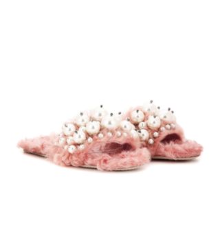 Miu Miu + Embellished Faux-Fur Slippers