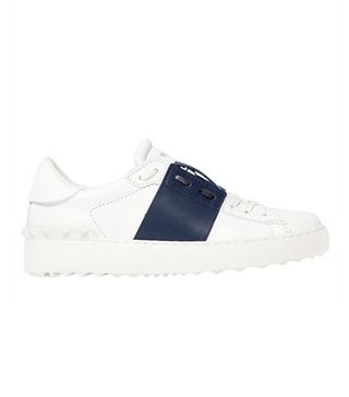 Valentino + Open Leather Sneakers With Coloured Band