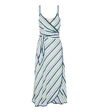 Tory Burch + Villa Striped Satin-Twill Wrap Dress