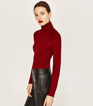 Zara + Ribbed High-Collar Sweater